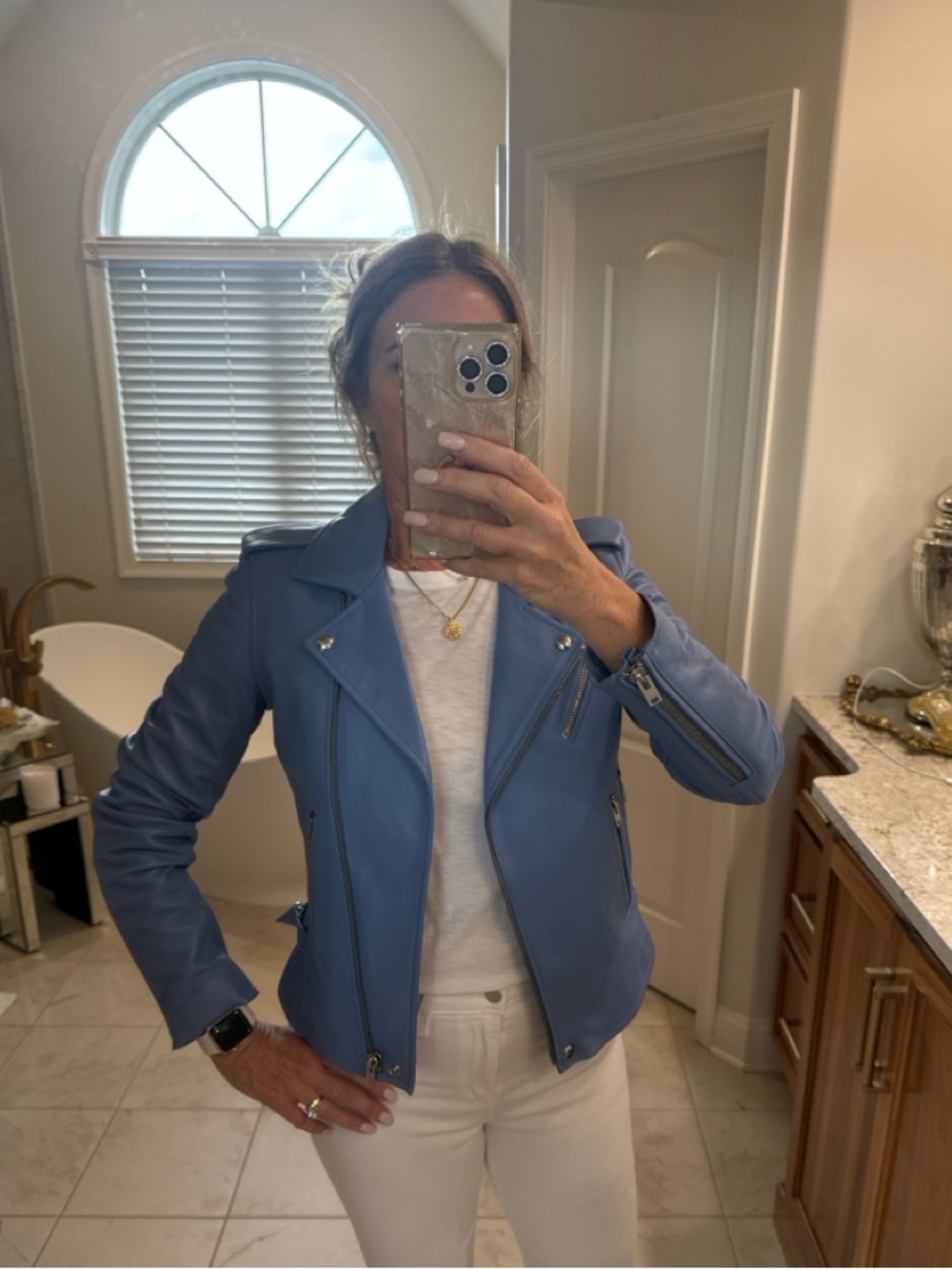 IRO Paris Ashville Nappa Lambskin Leather Moto Jacket Summer Blue FR38US4/6 NWOT